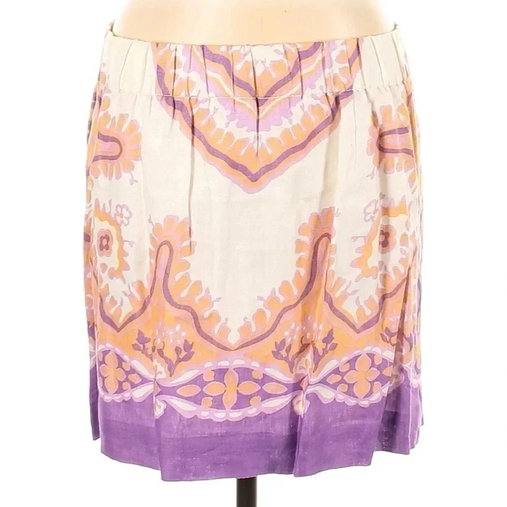 J. Crew | Purple & Peach Bohemian 100% Linen Boho Print Skirt Size 10 Medium